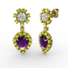 Seranta Damla Küpe - Ametist, peridot ve swarovski 14 ayar altın küpe #1btxeuc