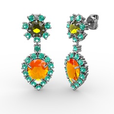 Sitrin, yeşil kuvars ve peridot 8 ayar beyaz altın küpe