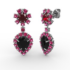 Siyah zirkon, rodolit garnet ve garnet 8 ayar beyaz altın küpe