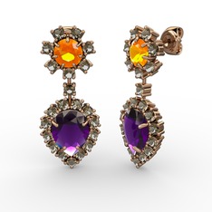 Seranta Damla Küpe - Ametist, dumanlı kuvars ve sitrin 18 ayar rose altın küpe #1c1ws4o