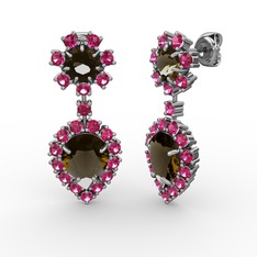 Seranta Damla Küpe - Dumanlı kuvars ve rodolit garnet 18 ayar beyaz altın küpe #1c23j5i