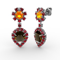 Seranta Damla Küpe - Dumanlı kuvars, garnet ve sitrin 8 ayar beyaz altın küpe #1cfz311