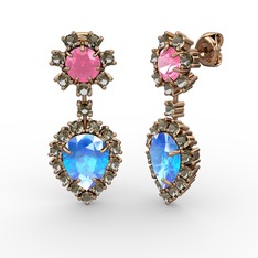 Akuamarin, dumanlı kuvars ve pembe kuvars 8 ayar rose altın küpe