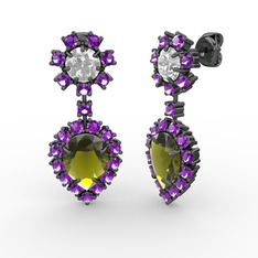 Seranta Damla Küpe - Peridot, ametist ve beyaz zirkon 925 ayar siyah rodyum kaplama gümüş küpe #1ciserk