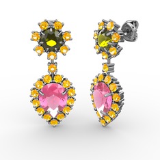Pembe kuvars, sitrin ve peridot 925 ayar gümüş küpe