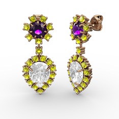 Seranta Damla Küpe - Swarovski, peridot ve ametist 14 ayar rose altın küpe #1cp36nz
