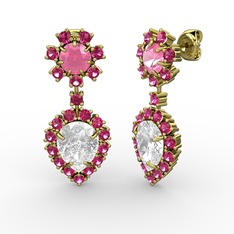 Swarovski, rodolit garnet ve pembe kuvars 14 ayar altın küpe