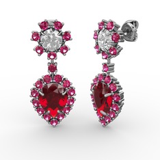 Garnet, rodolit garnet ve beyaz zirkon 8 ayar beyaz altın küpe