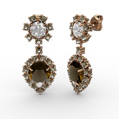 Dumanlı kuvars ve swarovski 925 ayar rose altın kaplama gümüş küpe