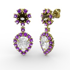 Seranta Damla Küpe - Swarovski, ametist ve dumanlı kuvars 8 ayar altın küpe #1ct8lfy