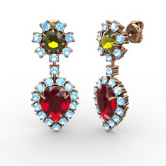 Seranta Damla Küpe - Garnet, akuamarin ve peridot 18 ayar rose altın küpe #1ctxlau