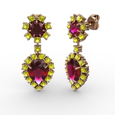 Seranta Damla Küpe - Rodolit garnet ve peridot 14 ayar rose altın küpe #1cugnta