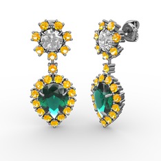 Seranta Damla Küpe - Yeşil kuvars, sitrin ve swarovski 18 ayar beyaz altın küpe #1d8d9ny