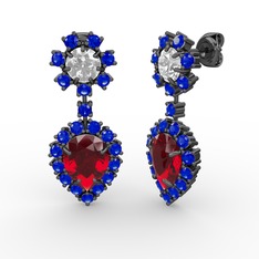 Seranta Damla Küpe - Garnet, lab safir ve swarovski 925 ayar siyah rodyum kaplama gümüş küpe #1dg8fg6