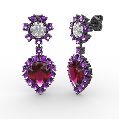 Seranta Damla Küpe - Rodolit garnet, ametist ve beyaz zirkon 925 ayar siyah rodyum kaplama gümüş küpe #1dgijl8