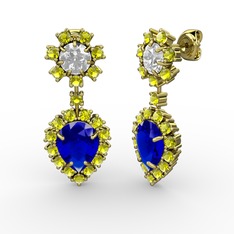 Lab safir, peridot ve swarovski 8 ayar altın küpe