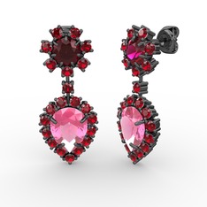 Seranta Damla Küpe - Pembe kuvars, garnet ve rodolit garnet 925 ayar siyah rodyum kaplama gümüş küpe #1dozweq