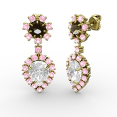 Seranta Damla Küpe - Swarovski, pembe kuvars ve dumanlı kuvars 14 ayar altın küpe #1dx0ou0