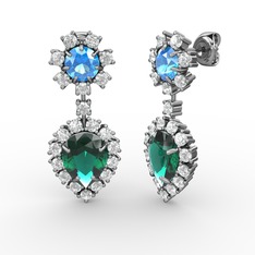Seranta Damla Küpe - Yeşil kuvars, beyaz zirkon ve akuamarin 925 ayar gümüş küpe #1dx9gxe