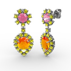 Seranta Damla Küpe - Sitrin, peridot ve pembe kuvars 8 ayar beyaz altın küpe #1e1ej7v