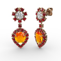Sitrin, garnet ve swarovski 18 ayar rose altın küpe