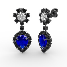 Seranta Damla Küpe - Lab safir, siyah zirkon ve swarovski 925 ayar siyah rodyum kaplama gümüş küpe #1e9brnj