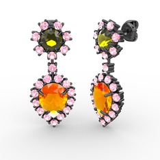 Seranta Damla Küpe - Sitrin, pembe kuvars ve peridot 925 ayar siyah rodyum kaplama gümüş küpe #1elimu0