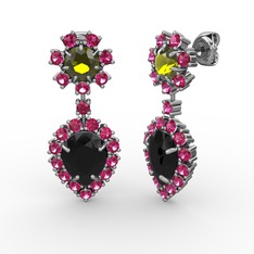 Siyah zirkon, rodolit garnet ve peridot 925 ayar gümüş küpe