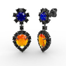 Seranta Damla Küpe - Sitrin, siyah zirkon ve lab safir 925 ayar siyah rodyum kaplama gümüş küpe #1enno35