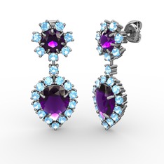 Seranta Damla Küpe - Ametist ve akuamarin 18 ayar beyaz altın küpe #1eq5wdw