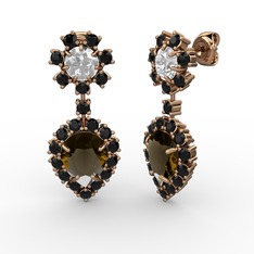 Seranta Damla Küpe - Dumanlı kuvars, siyah zirkon ve swarovski 18 ayar rose altın küpe #1et5y35