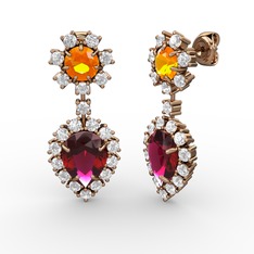 Seranta Damla Küpe - Rodolit garnet, swarovski ve sitrin 925 ayar rose altın kaplama gümüş küpe #1f0ecuc