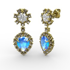 Seranta Damla Küpe - Akuamarin, dumanlı kuvars ve beyaz zirkon 18 ayar altın küpe #1fcuxtz