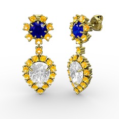 Seranta Damla Küpe - Swarovski, sitrin ve lab safir 18 ayar altın küpe #1fkjj3a