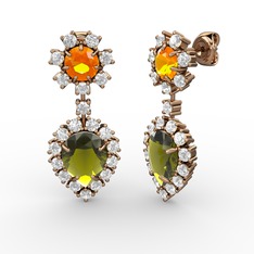 Peridot, swarovski ve sitrin 14 ayar rose altın küpe
