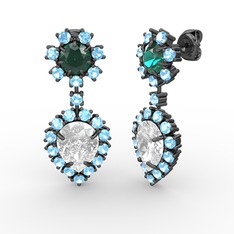 Seranta Damla Küpe - Swarovski, akuamarin ve yeşil kuvars 925 ayar siyah rodyum kaplama gümüş küpe #1fucmbo