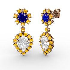 Seranta Damla Küpe - Beyaz zirkon, sitrin ve lab safir 18 ayar rose altın küpe #1g1utjj