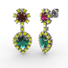 Yeşil kuvars, peridot ve rodolit garnet 925 ayar gümüş küpe