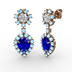 Seranta Damla Küpe - Lab safir, akuamarin ve swarovski 8 ayar rose altın küpe #1g412rg