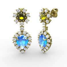 Seranta Damla Küpe - Akuamarin, beyaz zirkon ve peridot 925 ayar altın kaplama gümüş küpe #1g6zkjm