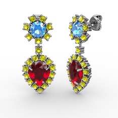 Seranta Damla Küpe - Garnet, peridot ve akuamarin 14 ayar beyaz altın küpe #1g7dq37
