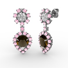 Seranta Damla Küpe - Dumanlı kuvars, pembe kuvars ve swarovski 18 ayar beyaz altın küpe #1gdzbvv