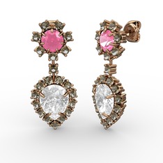 Seranta Damla Küpe - Swarovski, dumanlı kuvars ve pembe kuvars 18 ayar rose altın küpe #1gjtnmv