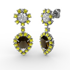 Seranta Damla Küpe - Dumanlı kuvars, peridot ve swarovski 18 ayar beyaz altın küpe #1gln2r1