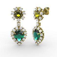 Seranta Damla Küpe - Yeşil kuvars, beyaz zirkon ve peridot 14 ayar altın küpe #1gyn6vu