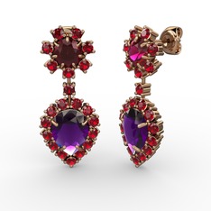 Seranta Damla Küpe - Ametist, garnet ve rodolit garnet 14 ayar rose altın küpe #1gzm54z