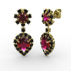 Seranta Damla Küpe - Rodolit garnet ve siyah zirkon 18 ayar altın küpe #1h1kamo