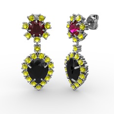 Seranta Damla Küpe - Siyah zirkon, peridot ve rodolit garnet 8 ayar beyaz altın küpe #1hdla1f
