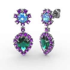 Seranta Damla Küpe - Yeşil kuvars, ametist ve akuamarin 8 ayar beyaz altın küpe #1hg1zr7