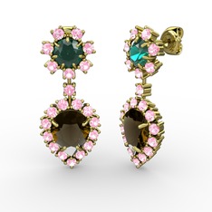 Seranta Damla Küpe - Dumanlı kuvars, pembe kuvars ve yeşil kuvars 14 ayar altın küpe #1hji5k9